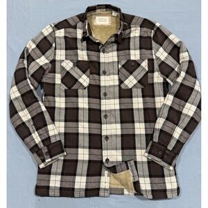 American Threads Men's Tan and Brown Fur Lined Flannel Shirt Jacket Size Small